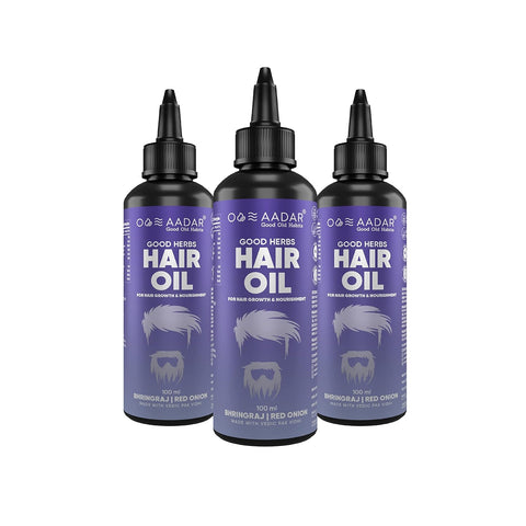 AADAR GOOD HERBS Hair Oil (Pack of 3) | Ayurvedic Hair Fall & Damage Control | Supports Healthy Hair | Red Onion, Bhringraj, Hibiscus, Virgin Coconut made with vedic pak vidhi