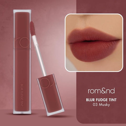 Rom&Nd Blur Fudge Tint in Musky - Velvety Matte Lip Tint 3g - Image 3