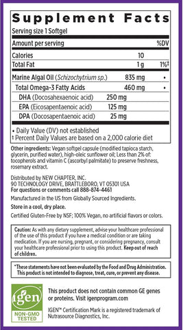 New Chapter Vegan Omega-3 Complex - Algae Oil DHA/EPA/DPA - 30 Softgels - Image 6