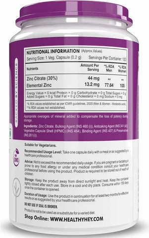 HealthyHey Zinc Citrate - Supports Immune System - 120 Veg Capsules - Image 8