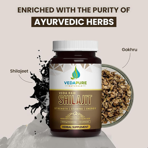 Vedapure Raw Shilajit Capsules - Herbal Ayurvedic Extract, 1000mg - 60 Count - Image 4