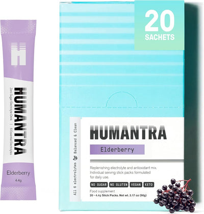 Humantra Electrolyte Powder - Elderberry Flavour, 20 Sachets