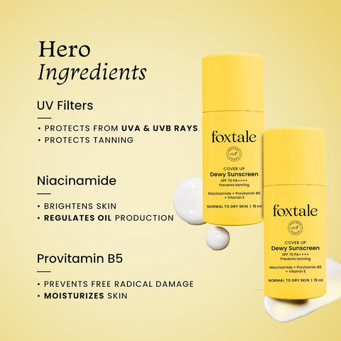 Foxtale Dewy Sunscreen SPF 70 PA++++ - Niacinamide, 15ml - Image 3