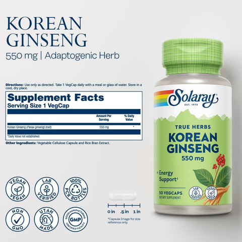 Solaray Korean Ginseng 550MG V-Cap 50's