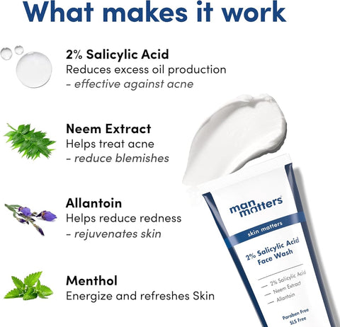 Man Matters Face Wash for Men with 2% Salicylic Acid - 100ml - Image 2