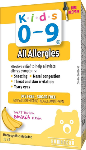 Kids 0-9 Allergy Relief Homeopathic Oral Solution with Banana Flavour - 25ml