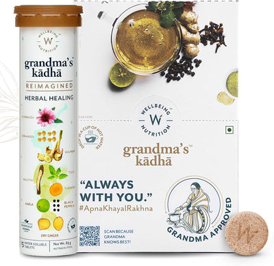 Wellbeing Nutrition Grandma's Kadha - Ayurvedic Effervescent Tablets, 90 Tablets