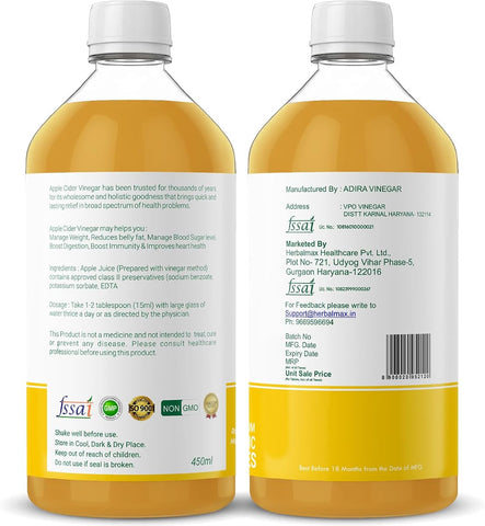 Herbal Max Unfiltered Apple Cider Vinegar - Raw, With The Mother - 450mL - Image 8