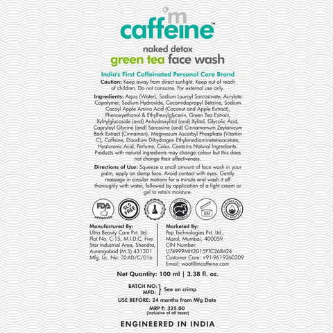mCaffeine Naked Detox Green Tea Face Wash - 100ml, Paraben & SLS Free - Image 7