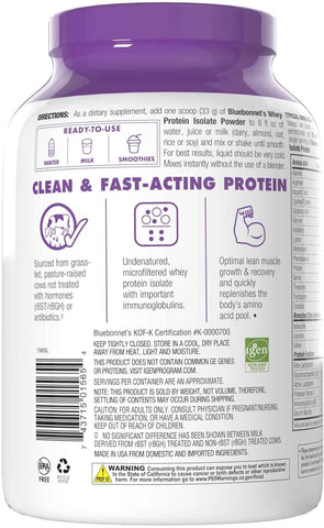 Bluebonnet Nutrition Whey Protein Isolate Vanilla Powder, 2 Lb 924G