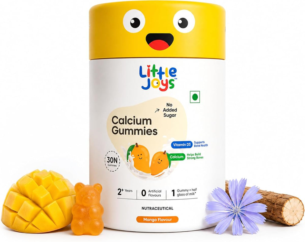 Little Joys Calcium & Vitamin D Gummies - Mango Flavour, Sugar-Free, 30 Count