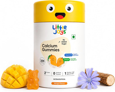Little Joys Calcium & Vitamin D Gummies - Mango Flavour, Sugar-Free, 30 Count