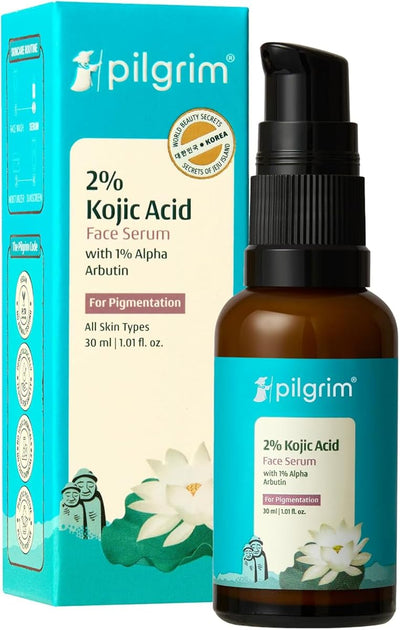 Pilgrim 2% Kojic Acid Face Serum - With 1% Alpha Arbutin & Korean White Lotus - 30ml