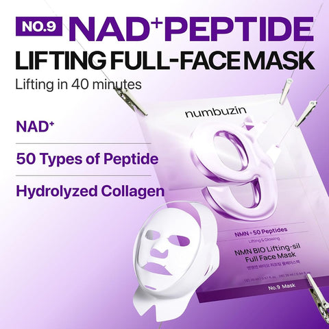 Numbuzin NAD+ BIO Lifting Full Cover Facial Sheet Mask - 4 Sheets + Lifting Band - Image 2