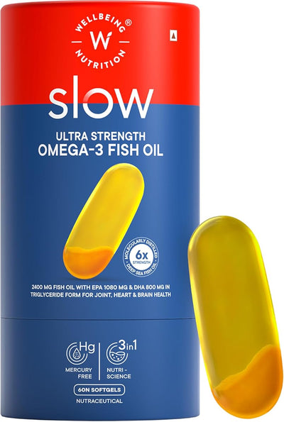 Wellbeing Nutrition Slow Omega 3 Fish Oil Capsules with Curcumin, 60 Count