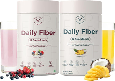 Wellbeing Nutrition Daily Fiber Powder - Organic Prebiotic Fiber - Vanilla Berry & Pina Colada - 7g Per Serving