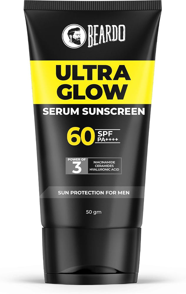 Beardo Ultra Glow Serum Sunscreen SPF 60+ with Niacinamide, Ceramides & Hyaluronic Acid - 50g
