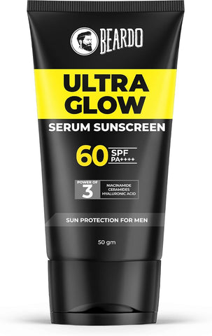 Beardo Ultra Glow Serum Sunscreen SPF 60+ with Niacinamide, Ceramides & Hyaluronic Acid - 50g