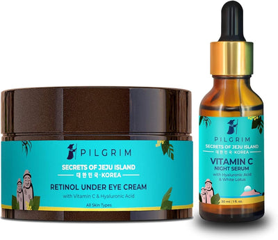 Pilgrim Jeju Night Regime Combo - White Lotus Mist & Toner 100 ml, Retinol Eye Cream 30g