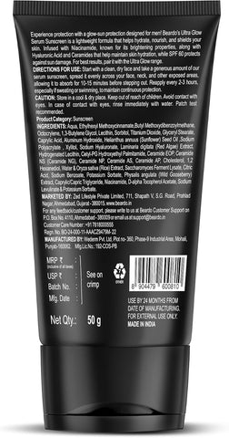 Beardo Ultra Glow Serum Sunscreen SPF 60+ with Niacinamide, Ceramides & Hyaluronic Acid - 50g - Image 7