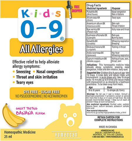 Kids 0-9 Allergy Relief Homeopathic Oral Solution with Banana Flavour - 25ml - Image 2