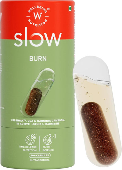 Wellbeing Nutrition Slow Burn Capsules - L-Carnitine, Caffeine & Chromium - 60 Capsules