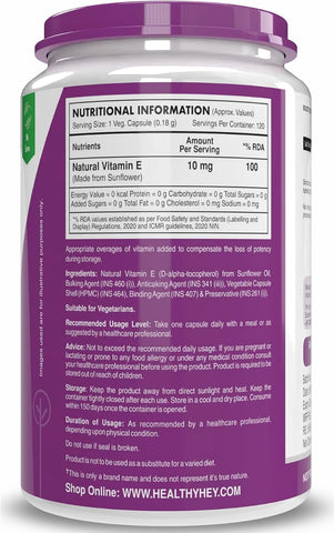 HealthyHey Vitamin E Capsules - D-Alpha-Tocopherol from Sunflower, 120 Veg Capsules - Image 2