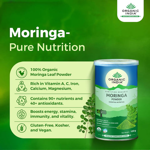 ORGANIC INDIA Moringa Powder - Herbal & Ayurvedic Supplement, 100g - Image 7