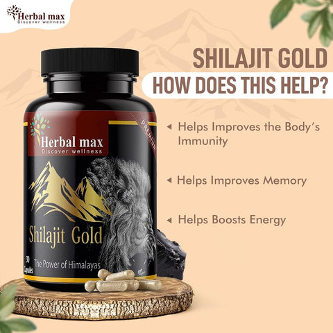 Herbal Max Herbal & Ayurvedic Shilajit Gold Extract Capsules - 800mg, 30 Count, Pack of 3 - Image 5