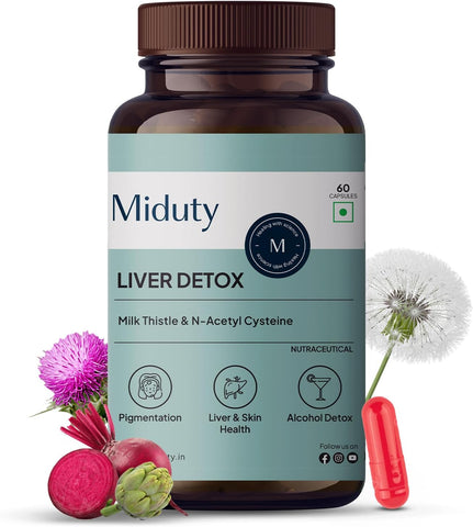 Miduty Liver Detox Supplement Milk Thistle with N-Acetyl Cysteine 900 mg - 60 Veg Capsules