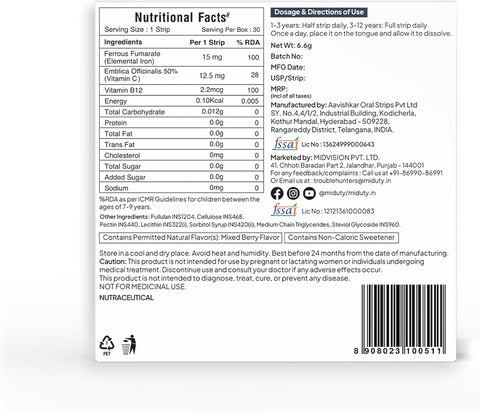 Miduty Kids Iron Strips - Iron + Vitamins C & B12 - 30 Oral Strips - Image 8
