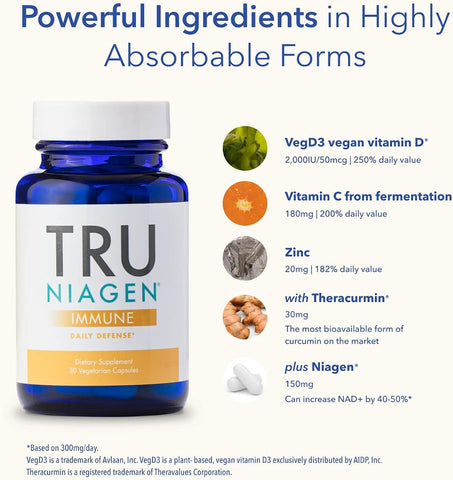 TRU NIAGEN Immune Support Capsules - Niagen 150mg, Vegan D3, 30ct - Image 2