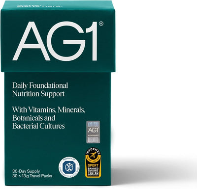 AG1 Ultimate Daily Greens Supplement Powder - Whole Food Sourced, Vegan, 30 Travel Packs