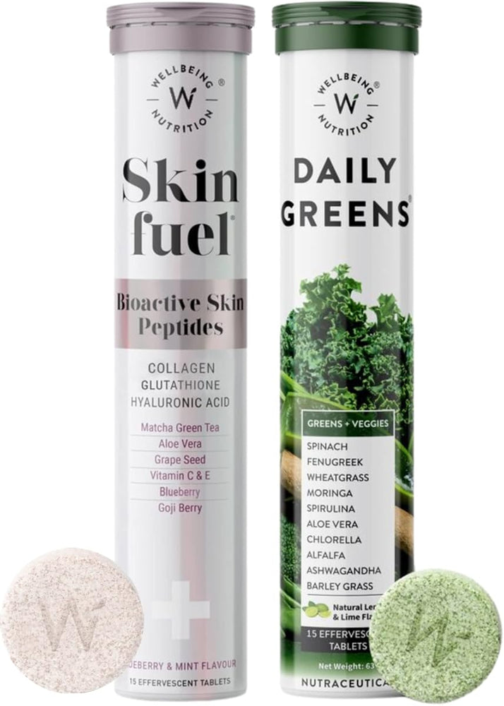 Wellbeing Nutrition Daily Greens Effervescent Tablets - Organic Collagen Builder & Multivitamin, 30 Tablets
