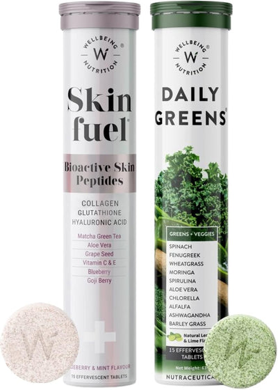 Wellbeing Nutrition Daily Greens Effervescent Tablets - Organic Collagen Builder & Multivitamin, 30 Tablets