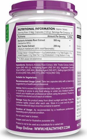 HealthyHey Berberis Berberine 95% with Milk Thistle Capsules - 60 Count - Image 7
