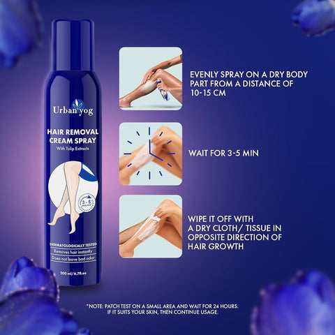 UrbanYog Hair Removal Cream Spray with Aloe Vera & Tulip Extract - 200ml - Image 5