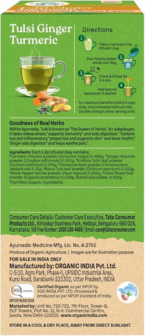 ORGANIC INDIA Tulsi Ginger Turmeric Herbal Tea - 25 Tea Bags - Image 4