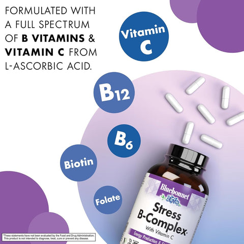 BlueBonnet Nutrition Stress B Complex Vitamins with Vitamin C, 50 Vegetable Capsules - Image 3