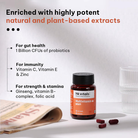 HK Vitals Multivitamin Plus Men, 60 Tablets | Daily Multivitamin For Men, For Energy, Stamina, Immunity, Gut, Heart, Bone & Muscle Health