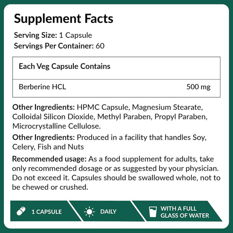 Ambrosial Berberine HCL Capsules - Herbal Diabetes Care, 500mg, 60 Count