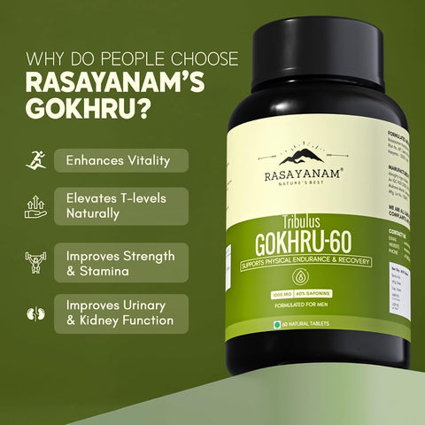 Rasayanam Tribulas Gokhru Tablets - High Saponins 1000mg, 60 Count - Image 8