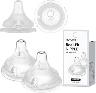 Moyuum 02 pcs Real-Fit Baby Bottle Nipple – Soft, Premium Material, Anti-Colic Air Valve, Safe & BPA-Free, Mom-Designed Comfort Support level 0+ months (Stage 0)