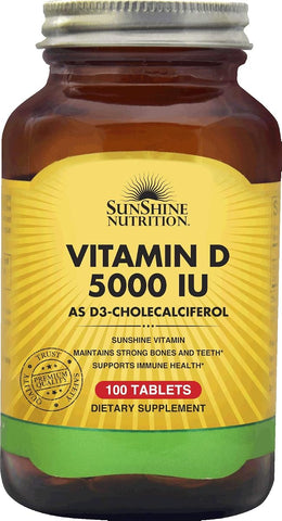 Sunshine Nutrition Vitamin D 5000 IU Tablets - 100 Count