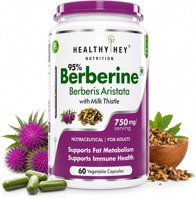 HealthyHey Berberis Berberine 95% with Milk Thistle Capsules - 60 Count