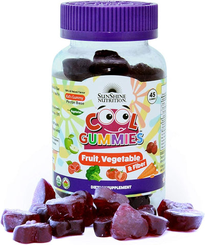 Sunshine Nutrition Fruit, Vegetable & Fiber Gummies - No Sugar, Vegan - 45 Count