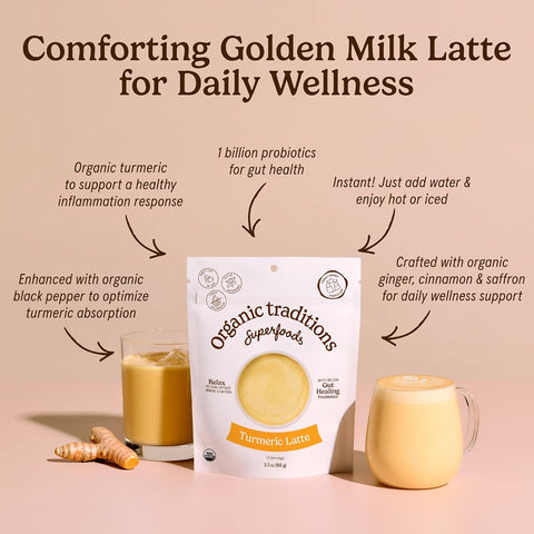 Organic Traditions Turmeric Latte with Saffron & Probiotics - Instant Powder, 150g - Image 3