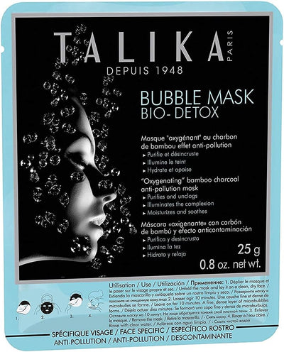 Talika Bubble Mask - Bio Detox Oxygenating Sheet Mask - Deep Cleansing Unclogs Pores - Purifying, Moisturizing, Illuminating Treatment