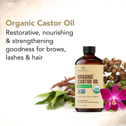 Botanic Hearth Castor Oil | Usda |100% Pure & Hexane Free | Cold Pressed | Growth For Eyelashes, Eyebrows, Hair | With Eyebrow & Eyelash Brush | 60 Ml | Visit The Botanic Hearth Store