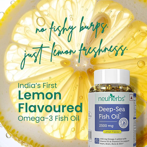 Neuherbs Deep Sea Fish Oil Softgels - Omega 3, Triple Strength 2500 Mg, Lemon Flavour - 60 Count - Image 7